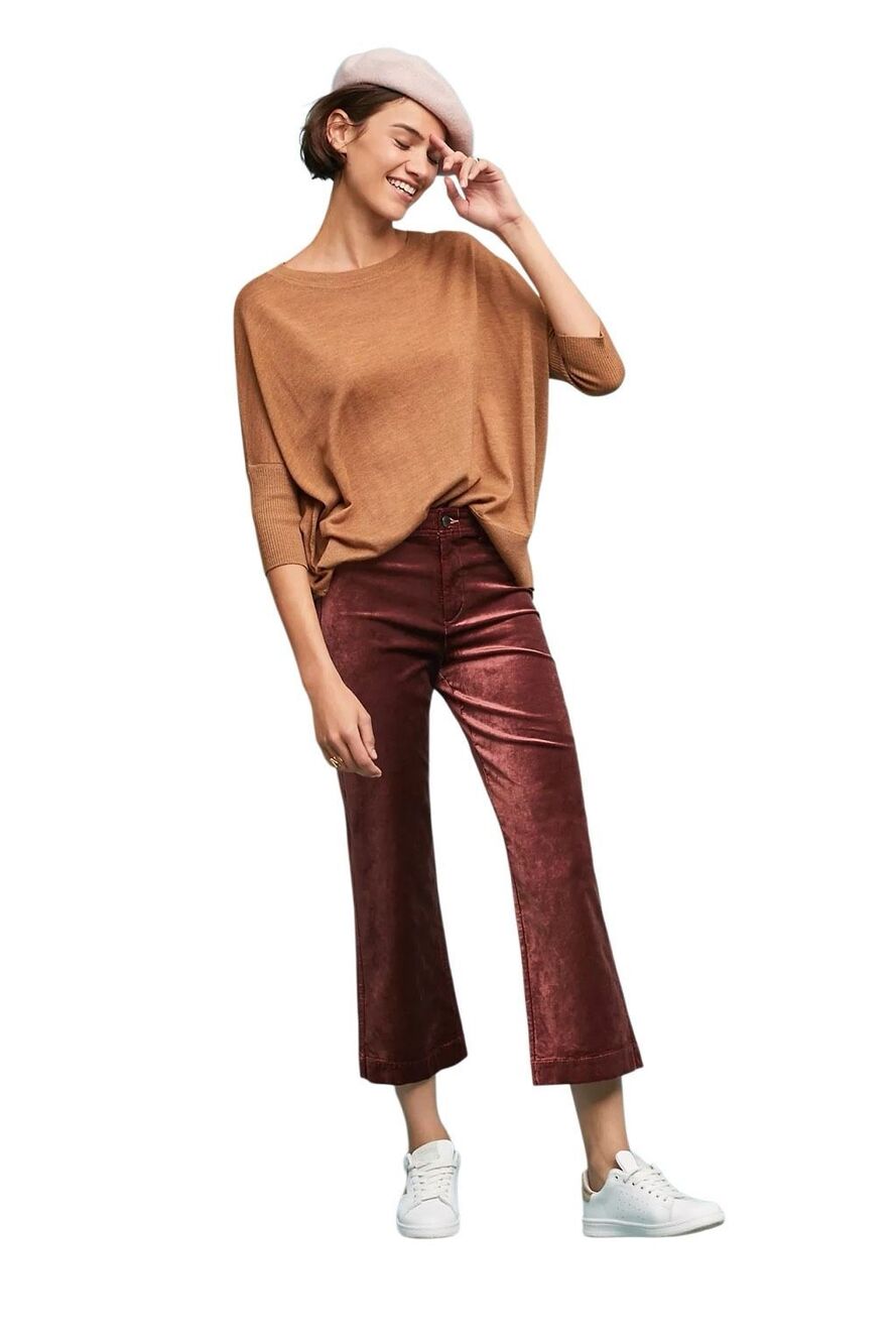 Paige Nellie High-Rise Velvet Culotte wide leg Jeans pants rust